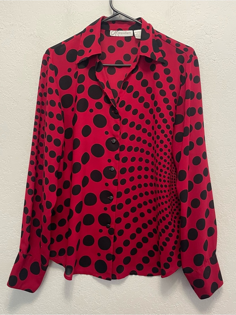vintage Dressbarn blouse red and black polka dot pattern Size L